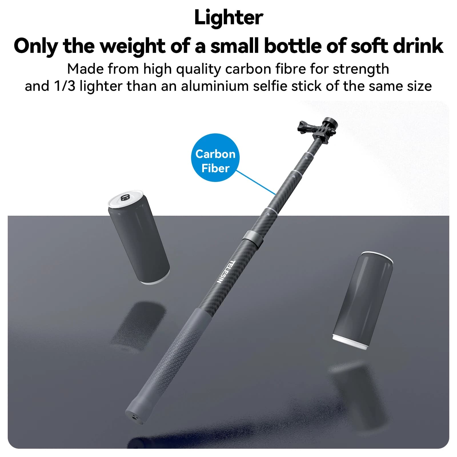 TELESIN 1.2M 3M fibre de carbone Selfie bâton monopode extensible avec 1/4 vis pour GoPro Insta360 O