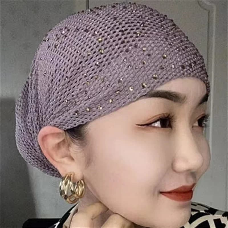 Chapeau Turban d'été en maille respirante pour femmes, élastique, diamants, foulard musulman, Bonnet