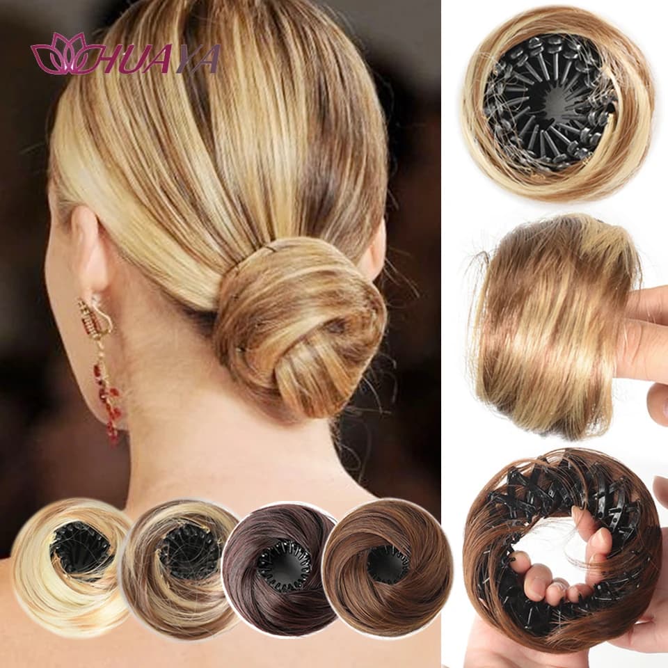 Chignon synthétique avec Clips élastiques circulaires, perruque de cheveux lisses en forme de nid d'