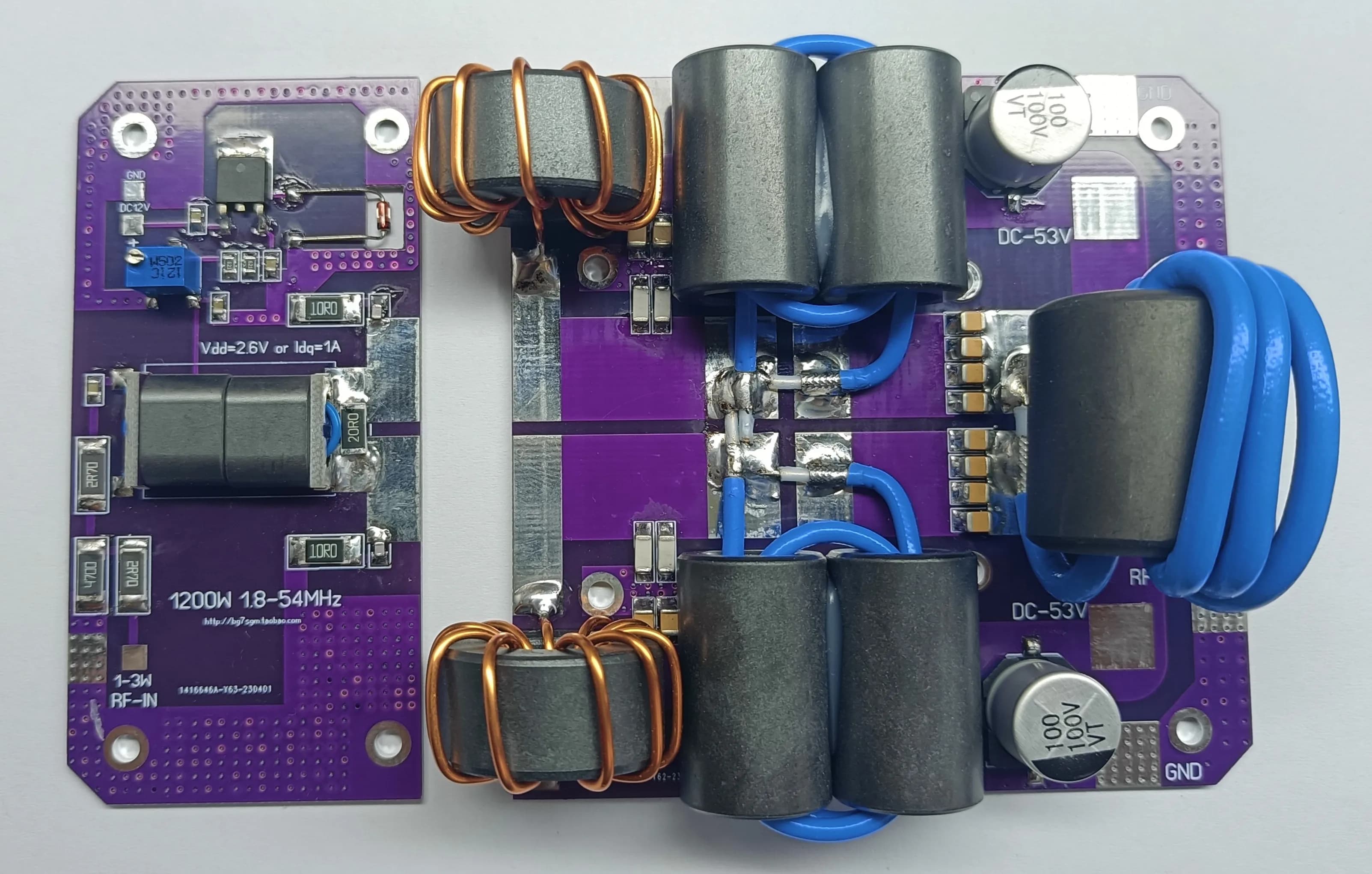 Kit d'amplificateur de puissance HF à ondes courtes 1200W 1.8-54MHz, carte d'amplificateur de puissa
