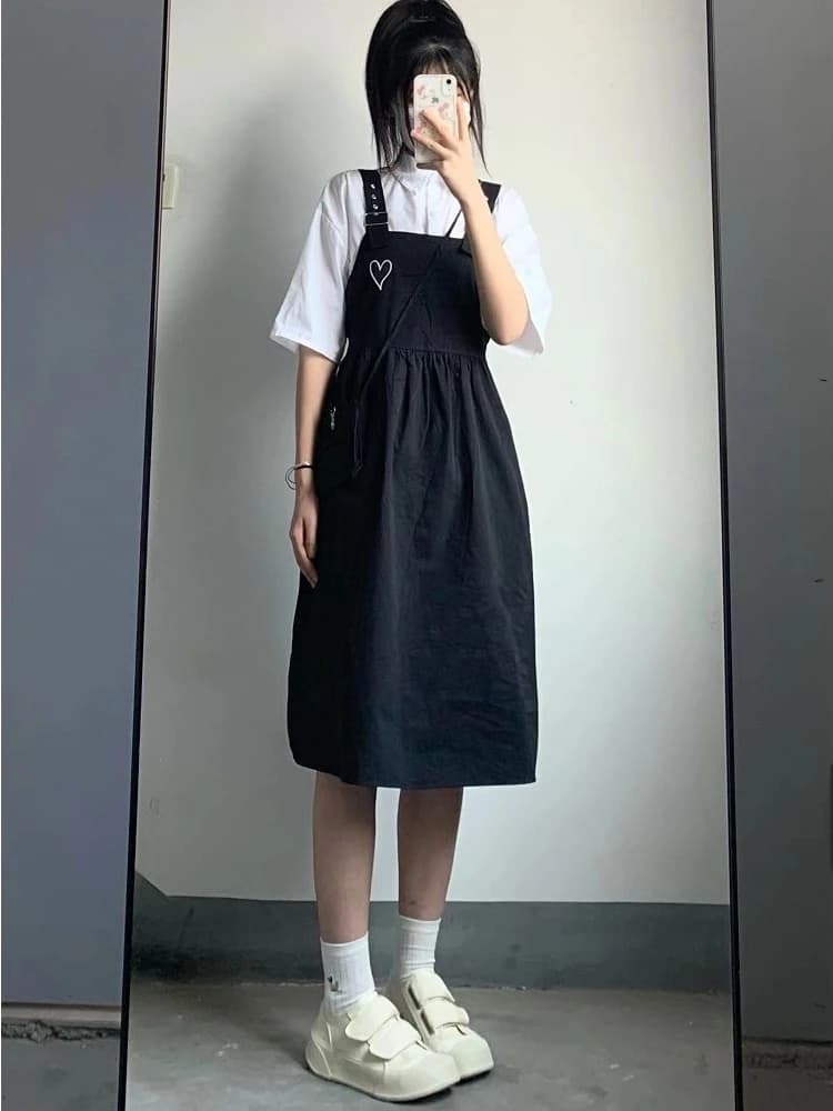 FIBfur s-Robe à bretelles imprimées en forme de cœur pour femmes, style preppy Kawaii, streetwear fi
