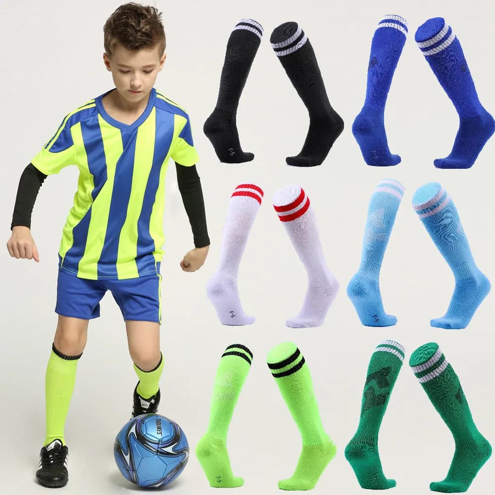 Chaussettes de Football pour enfants, bas de haute qualité, Tube Long, genou, Legging en coton, Base