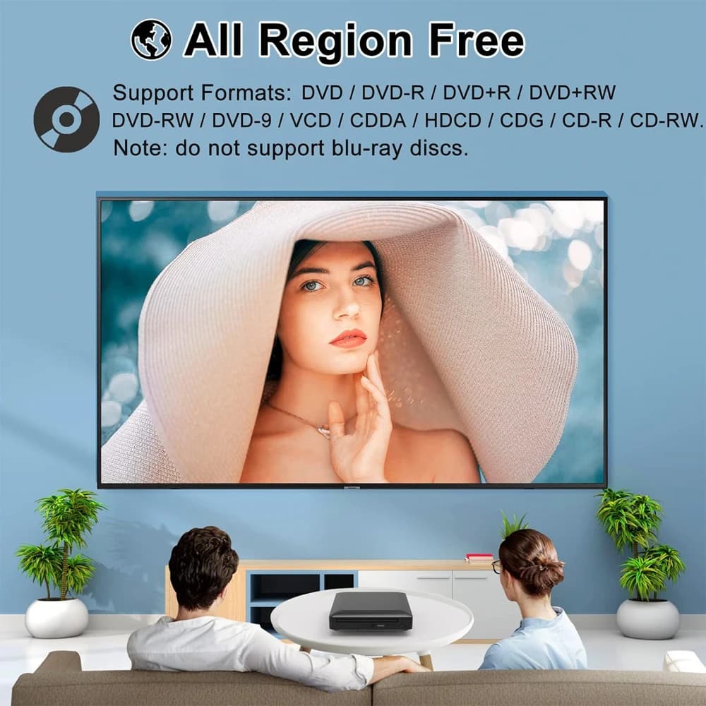 Woopker Mini lecteur DVD HD câble HDMI et RCA 1080p PAL/NTSC intégré dans toutes les zones lecteur C