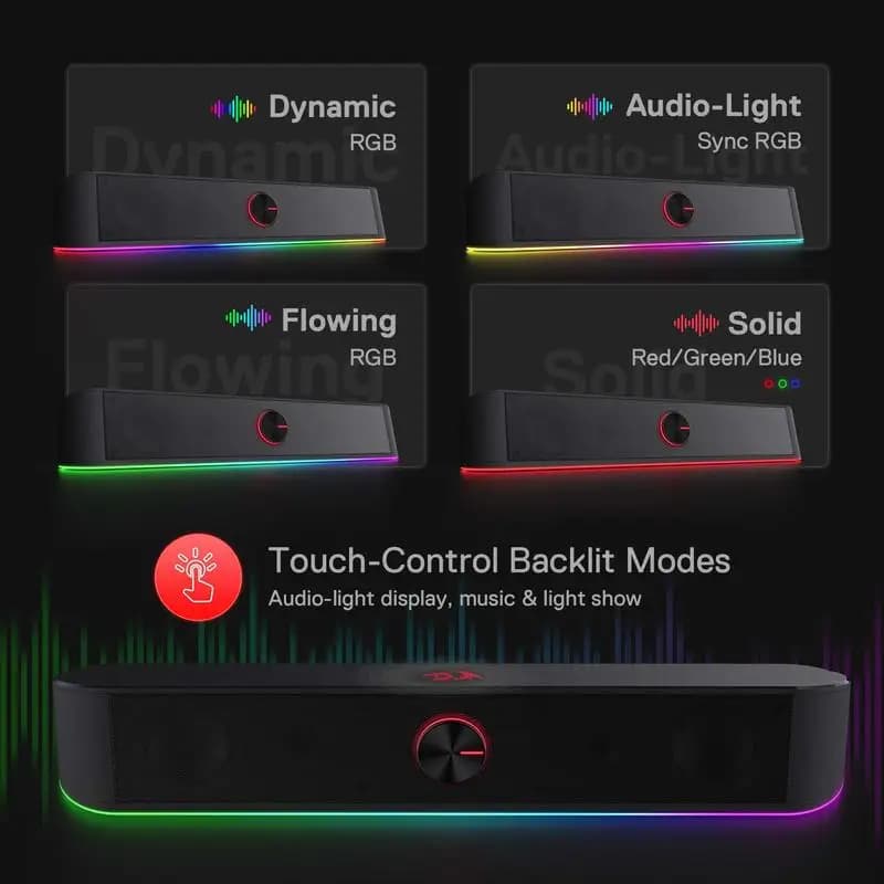 Redragon GS560 Adiemus RGB USB barre de son de bureau, haut-parleur d'ordinateur 2.0 canaux avec bar