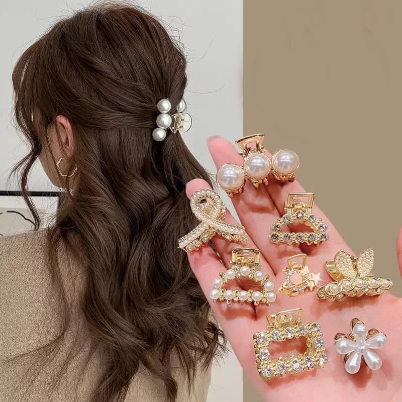 Lot de 6/8/10 petites pinces à cheveux géométriques en métal avec strass et perles pour femmes et fi