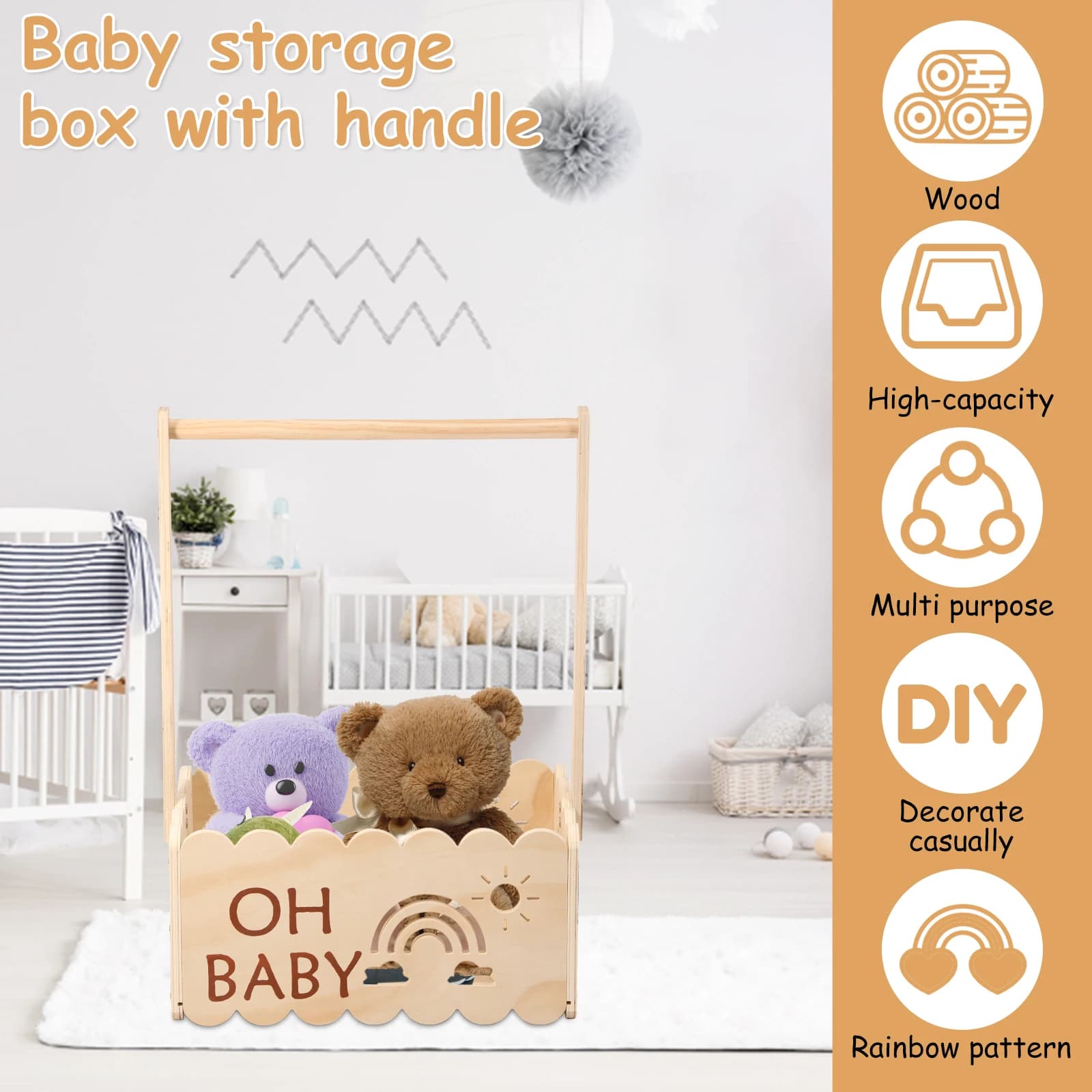 Caisse de douche en bois pour bébé, placard, panier de douche pour bébé avec poignée, panier cadeau 