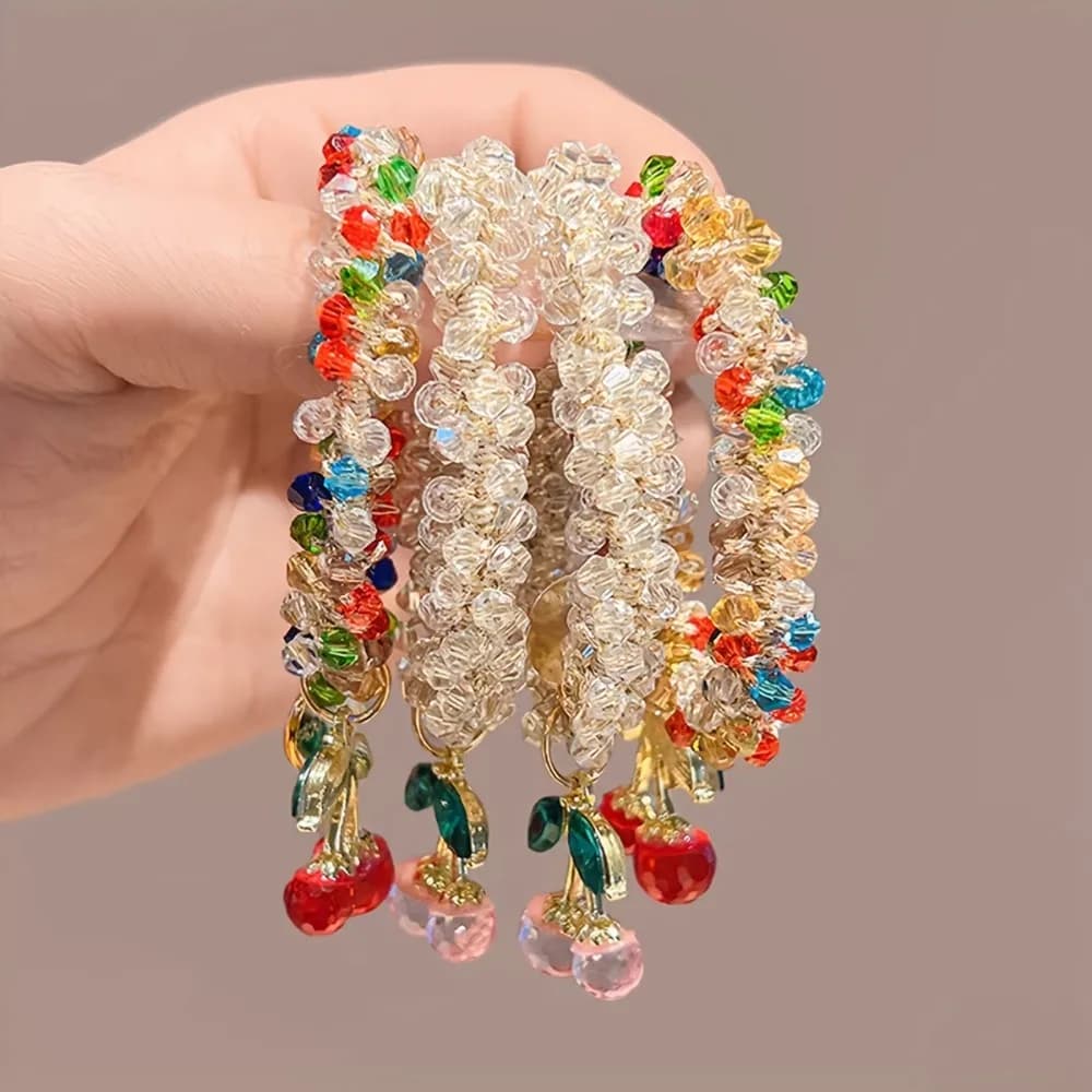 Corde à cheveux cerise en cristal coloré, 1/2 pièces, anneau de cheveux en strass doux, bandeau à ha