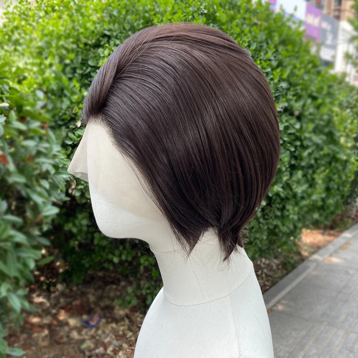Perruque Lace Front Wig synthétique courte coupe Bob, marron naturel, perruques de Cosplay pour femm