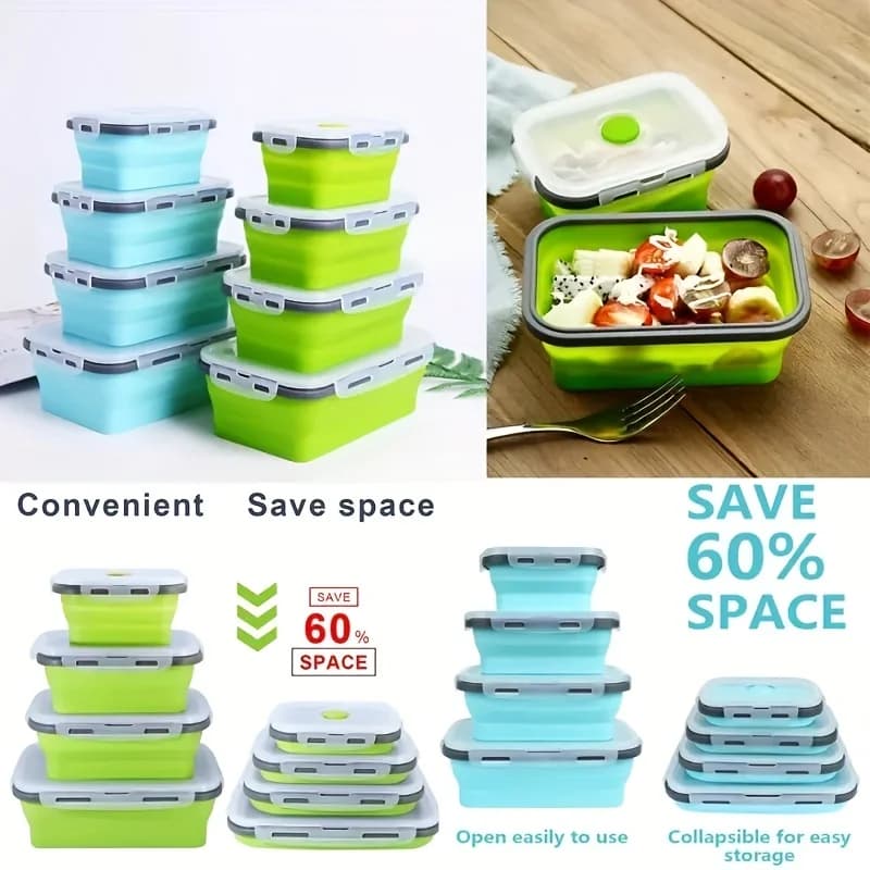Conteneur de stockage des aliments pliable en Silicone, boîte à déjeuner empilable permettant de gag