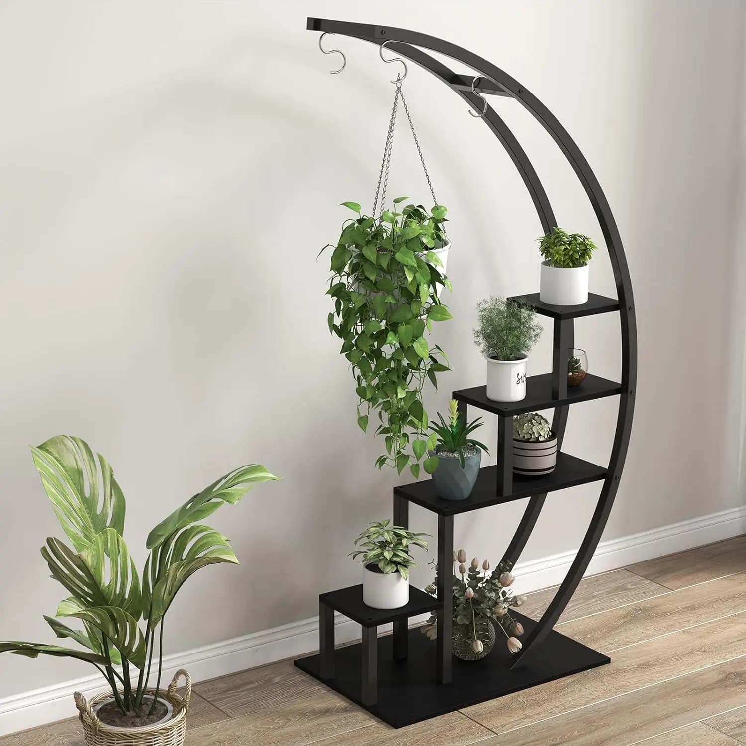 Support pour plantes à fleurs à 5 niveaux d'intérieur, paquet de 2 étagères pour plantes demi-lune, 