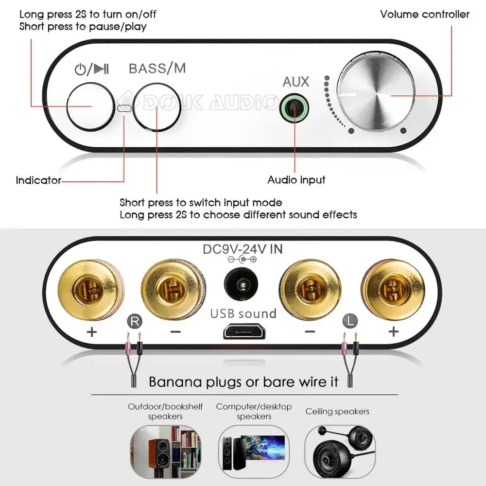 Douk Audio NS-10G Mini Bluetooth 5.0 TPA3116 Amplificateur de Puissance Numérique HiFi Stéréo Audio 