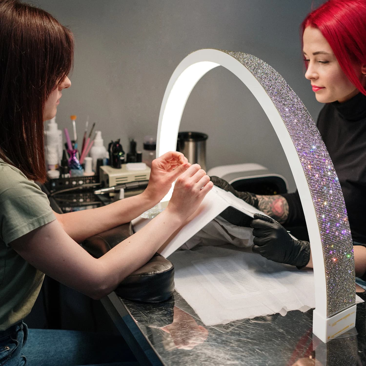 Fusitu 45W arc Table lampe à ongles diamant blanc LED demi-lune en forme de lumière kit de soins des