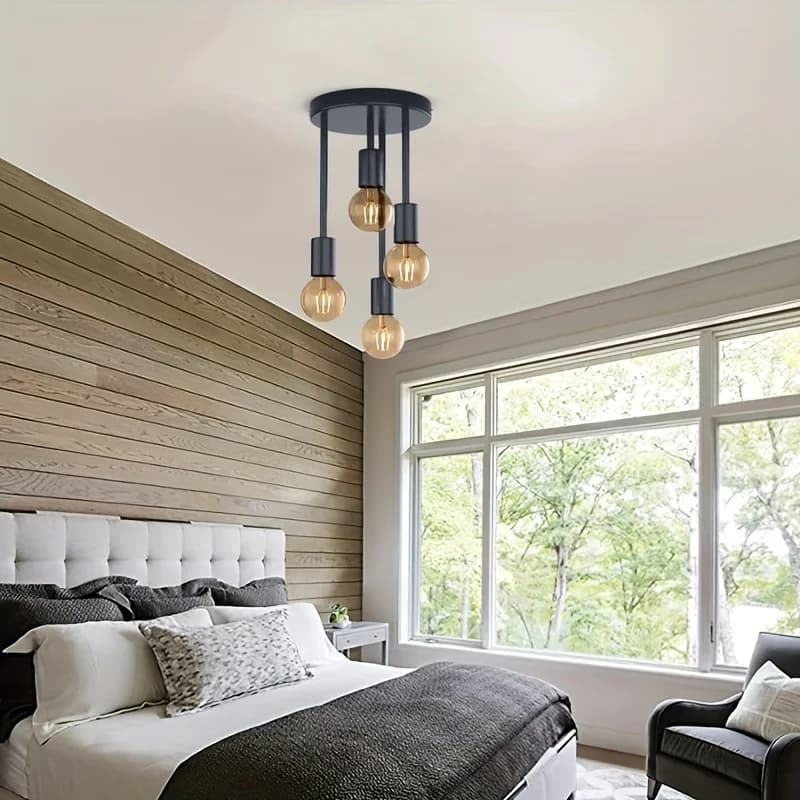 Plafonnier noir moderne à 4 ampoules E27, adapté à la chambre à coucher, à la cuisine, au couloir, a