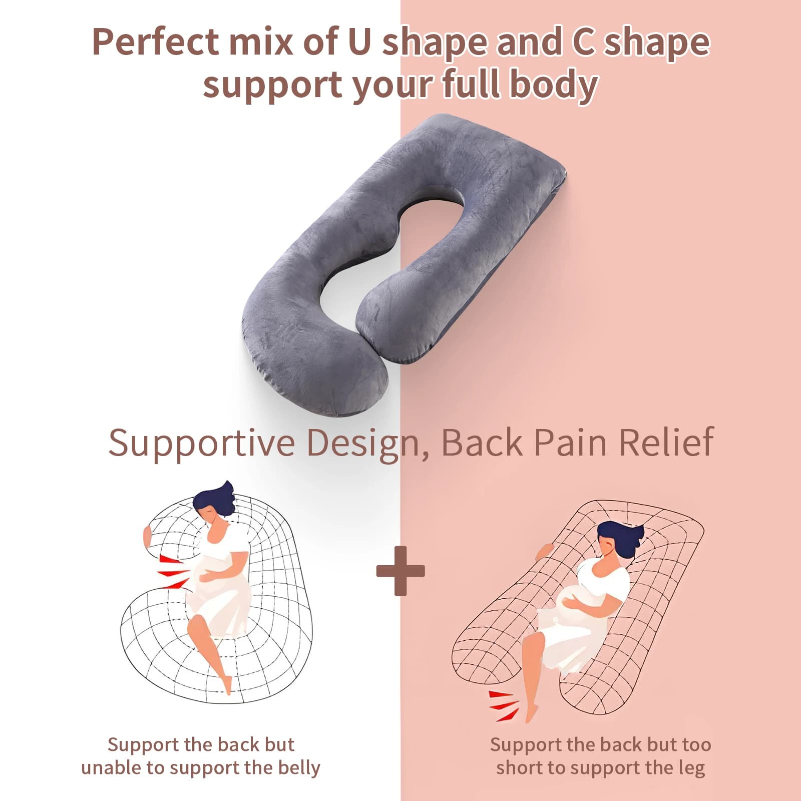 Oreiller de grossesse en forme de G, soutien complet du corps pour les dossiers et les jambes abdomi