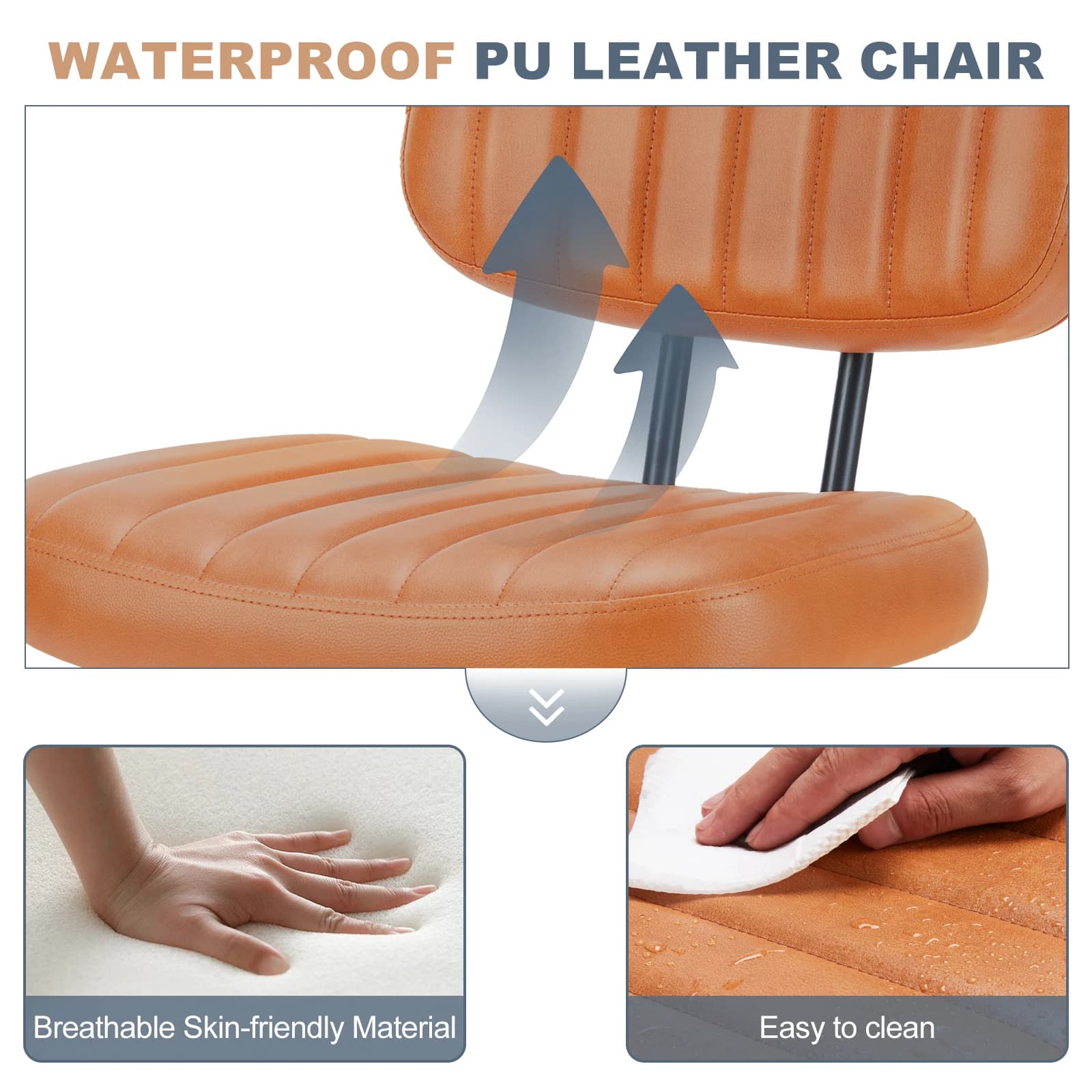 JHK – chaise de bureau sans accoudoirs, Support lombaire arrière, hauteur réglable, chaise d'ordinat