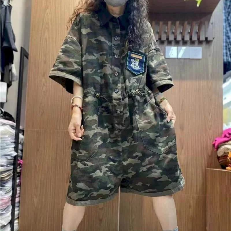 Combinaisons de Camouflage pour femmes, demi manches, Style coréen, salopette Harajuku, tenue une pi