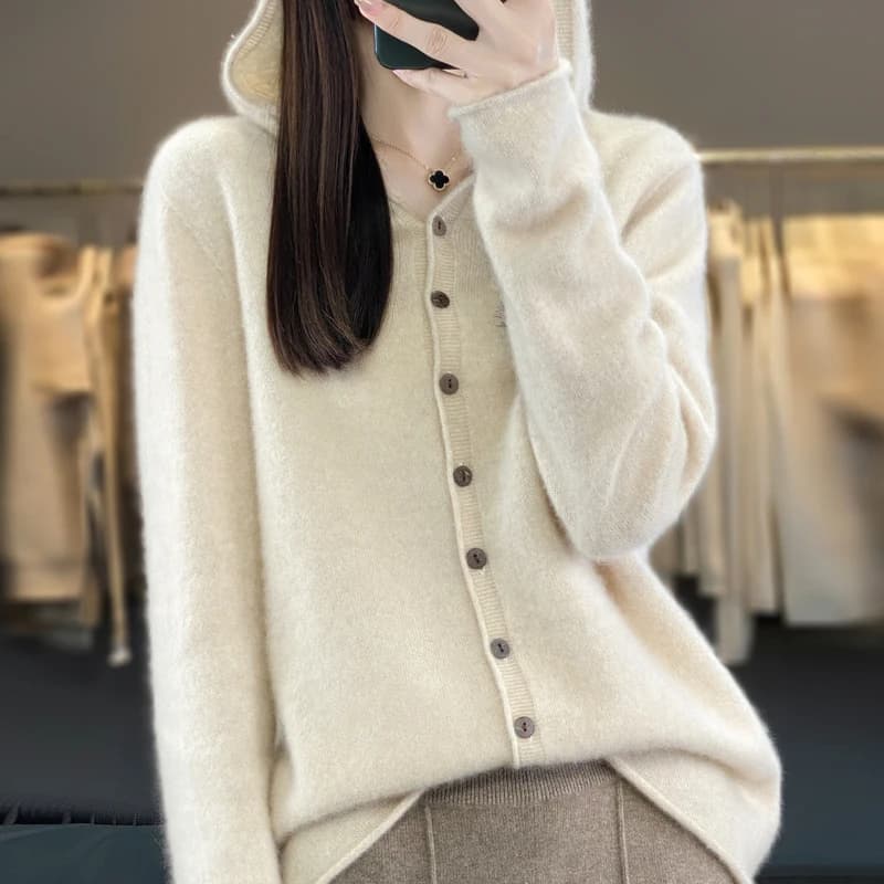 Pull cardigan en laine à capuche pour femmes, haut à manches longues, style coréen, nouveau, vestes,