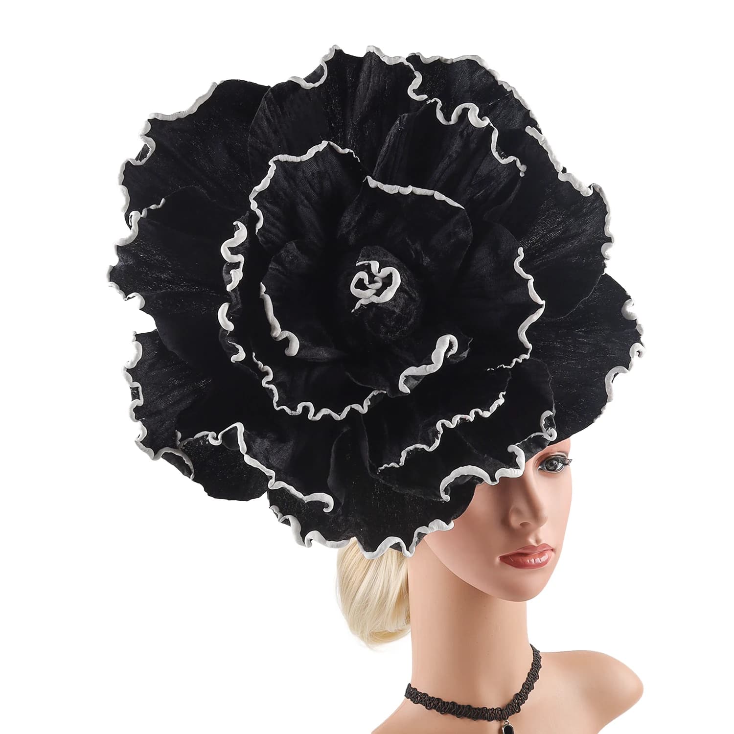 Chapeau fascinateur à fleurs de roses exagérées pour femmes, couvre-chef Kentucky Derby, maquillage 