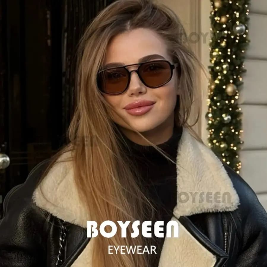 BOYSEEN Lunettes de soleil marron pour femme UV400 Lunettes rétro polygonales Lunettes de soleil de 