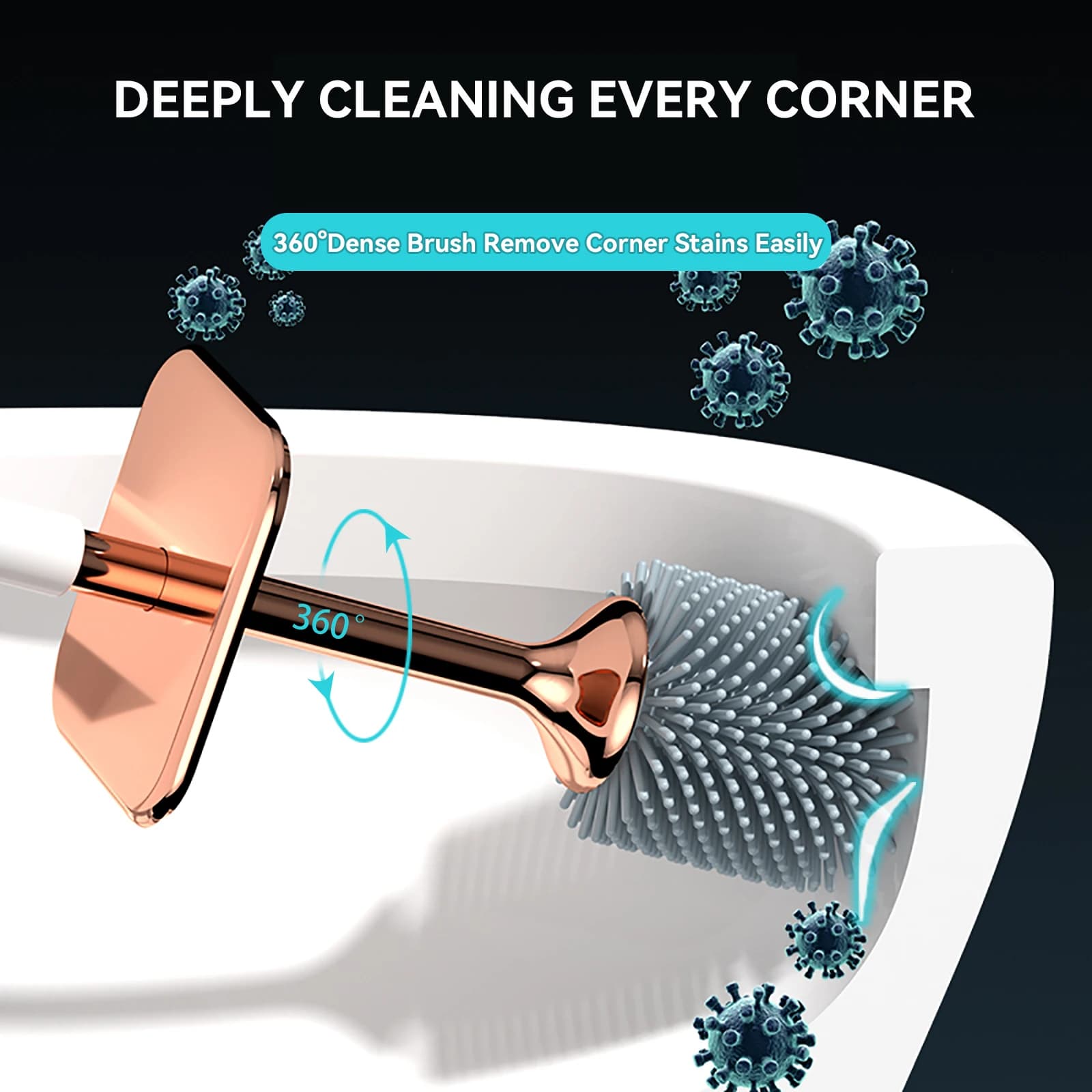 Aokala Brosse de Toilette et Support en Silicone, Ensemble de Cuvette, Manche Long, Livres Profonds 