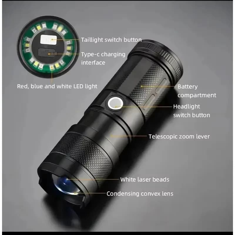 XHP50 Super lumineux Led Double tête lampe de poche étanche Rechargeable Zoomable torche lampe de tr