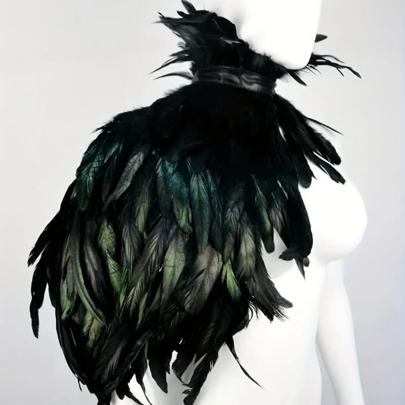 1pcs Gothic Black Feather Cape Cloak, Natural Feathers Halloween Christmas Costume Mysterious Cloak 