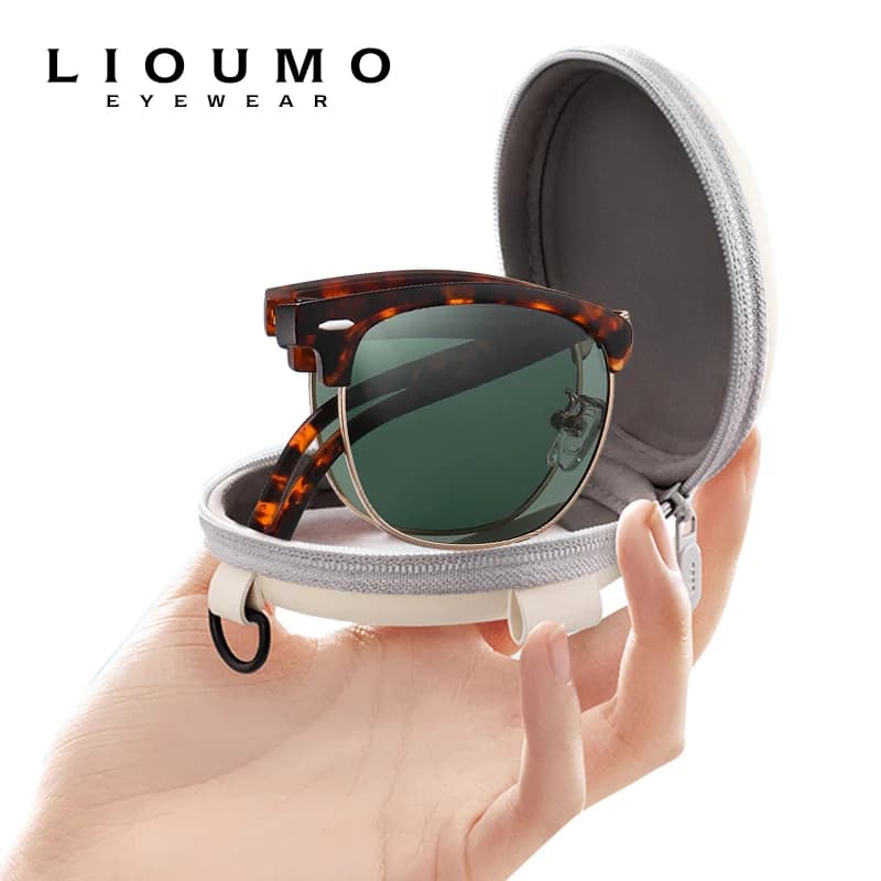 LIOUMO Lunettes de soleil pliables ultra-légères haut de gamme avec étui, verres polarisés, pour hom