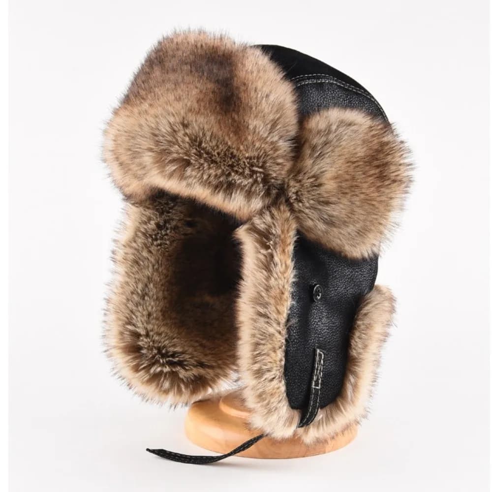 Nouveau chapeau d'hiver en cuir fausse fourrure doublé pilote Ski Ushanka épaissir chaud coupe-vent 