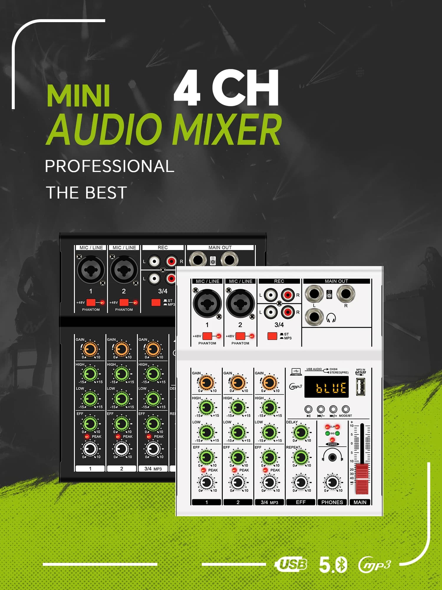 GAX-A4 MINI mélangeur Audio 4 canaux mélangeur numérique professionnel Console Dj avec USB mélangeur