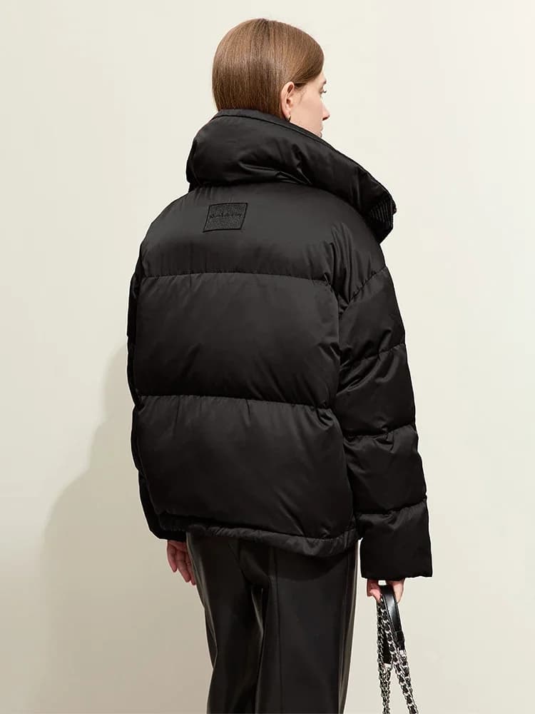 AMII-Doudoune courte en duvet de canard pour femme, manteau à manches tombantes, revers, bouffante, 