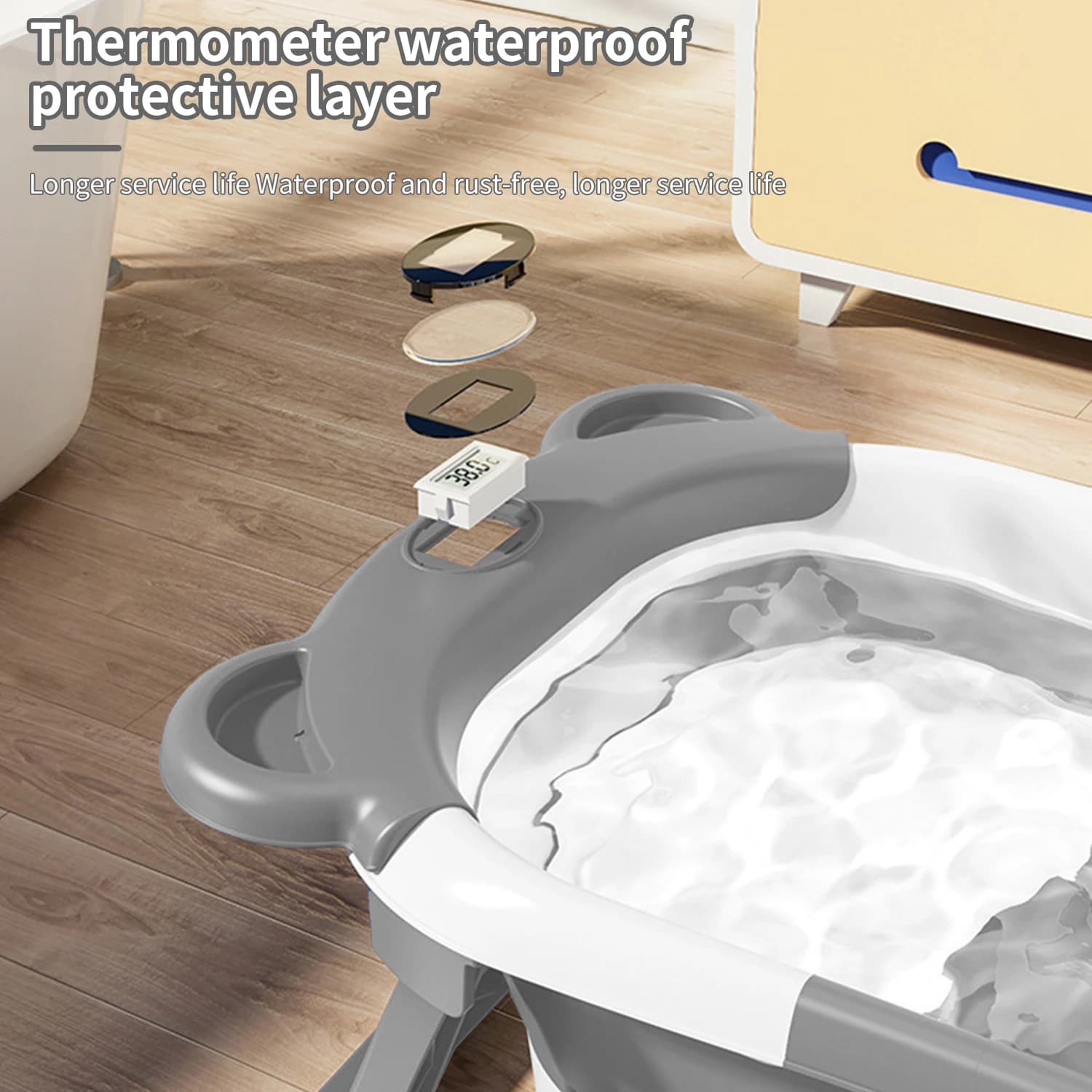Baignoire pliable en Silicone pour bébé, écologique, coussin doux, thermomètre, étanche, détection n