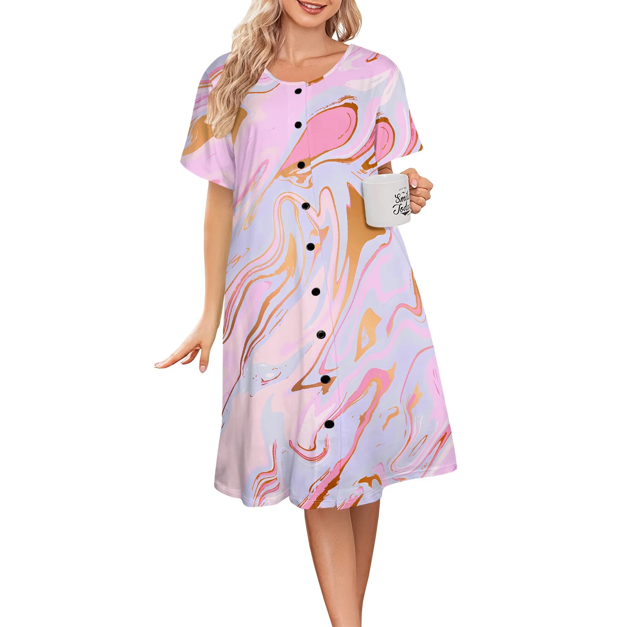 Robe de maison pour femmes, manches courtes, manteaux de maison, plumeaux, robes de nuit moomoo avec