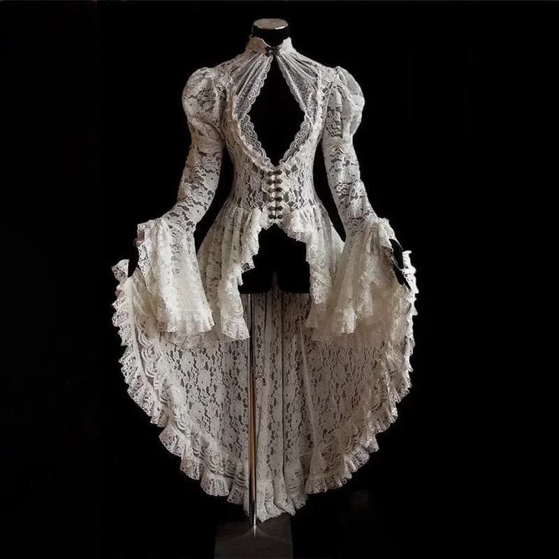 Femmes S-5XL Cosplay robe Style gothique robe asymétrique Halloween rétro Vintage solide dentelle mé