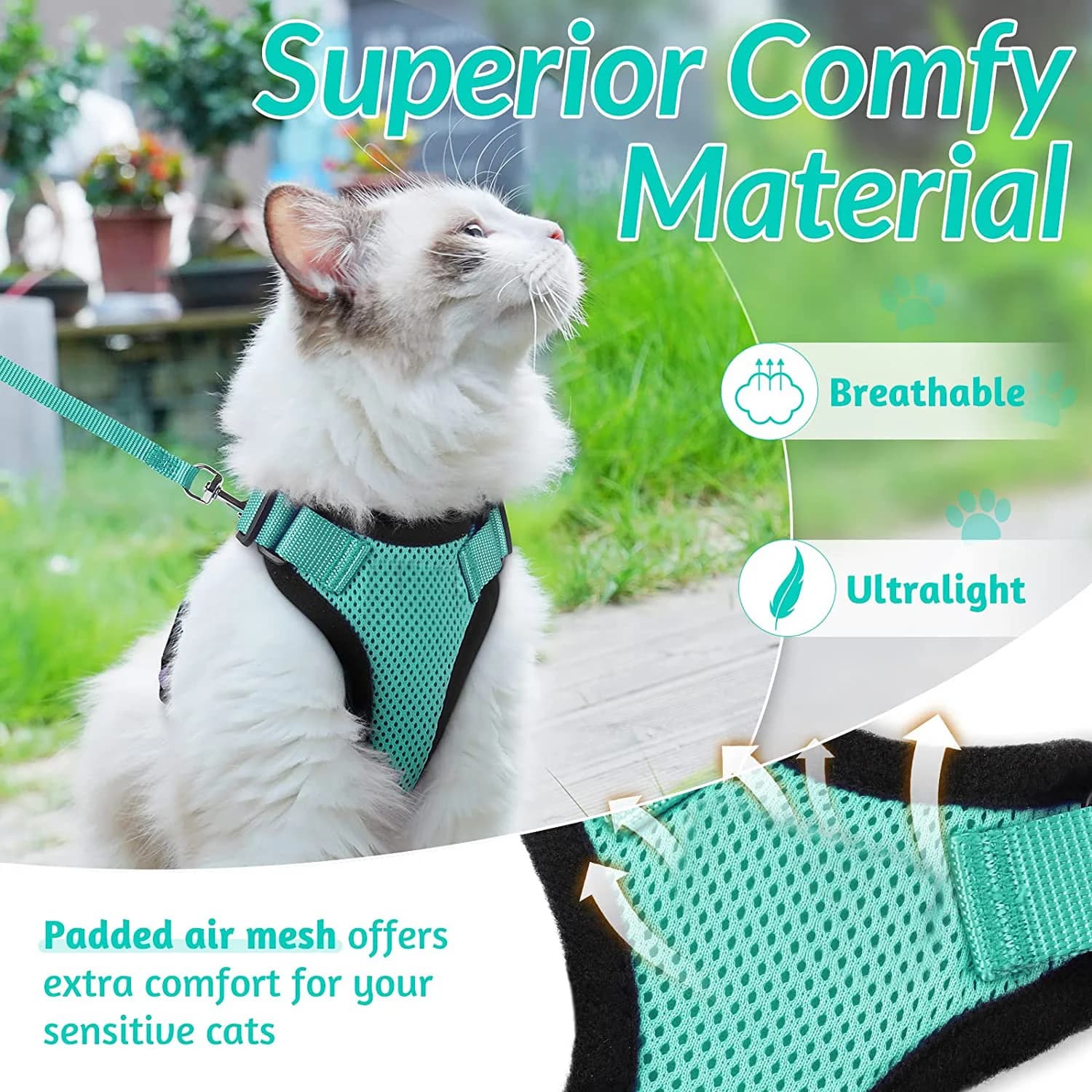 Harnais et laisse pour chat pour la marche, harnais de gilet doux et réglable anti-fuite pour chats,