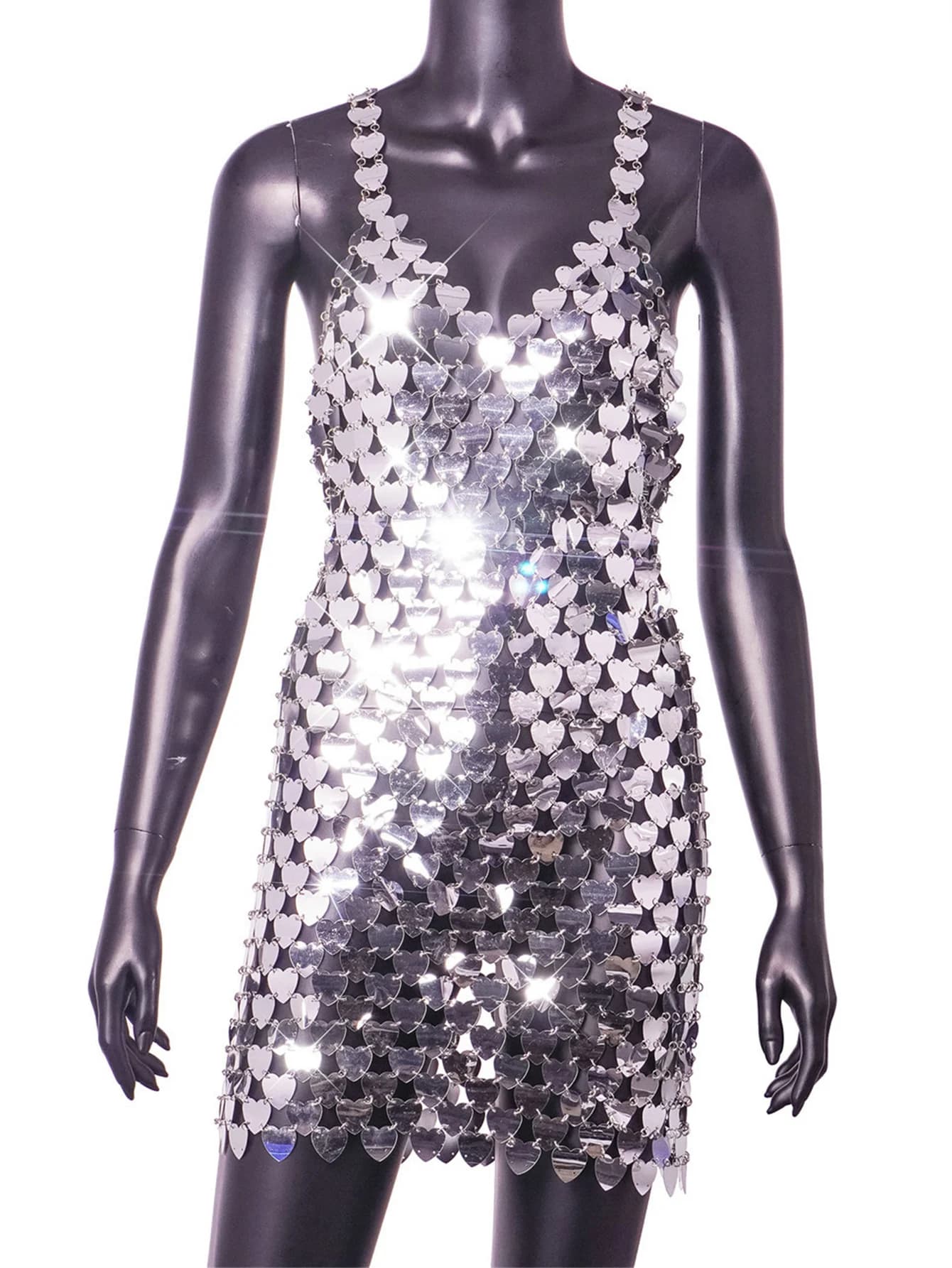 Robe mini sexy transparente à sequins métalliques pour femme, collection été 2026, moulante, pour so