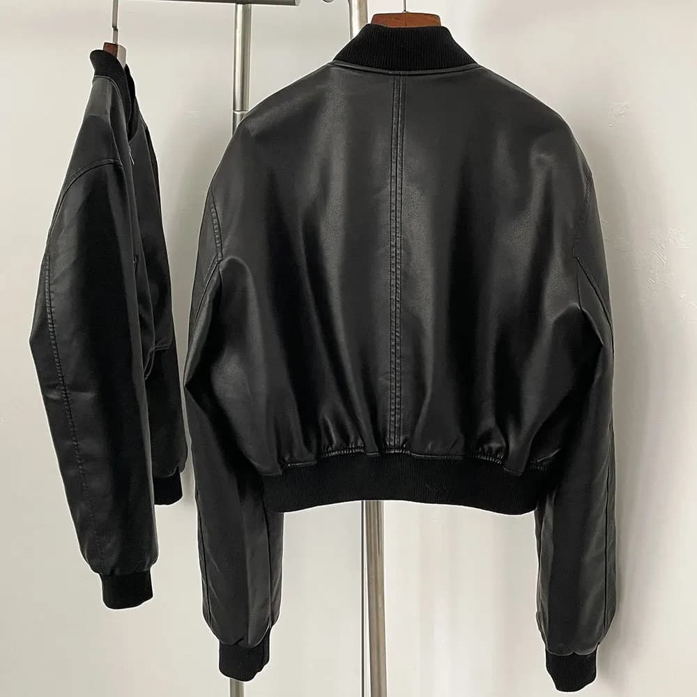 Manteau court en cuir de couleur unie pour femme, cardigan court à fermeture éclair, style rétro, dé
