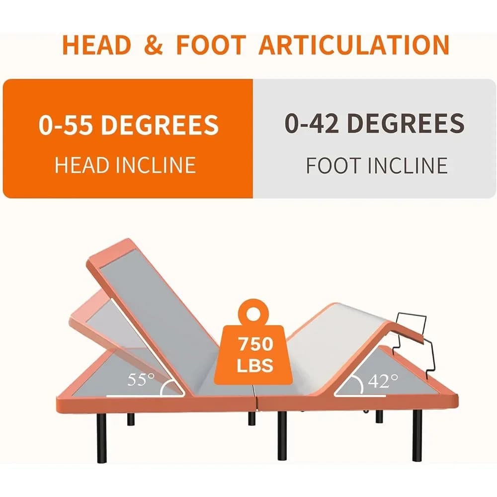 Cadre de lit réglable Queen - Matelas hybride en mousse à mémoire de forme de gel frais de luxe de 1