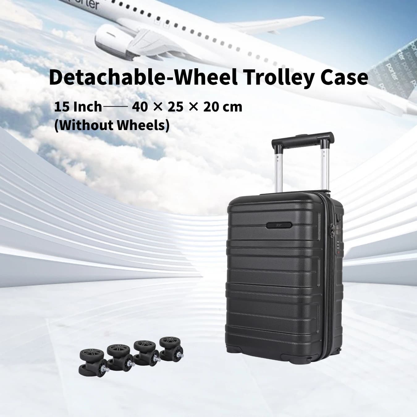 Valise cabine rigide JLY ABS avec roulettes pivotantes amovibles – Valises de cabine légères approuv