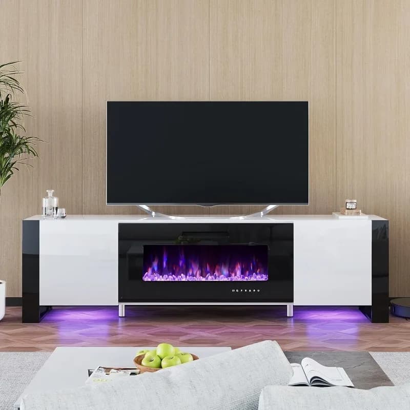 Meuble TV avec cheminée de 40 pouces, lumières LED modernes pour centre de divertissement de 80 pouc