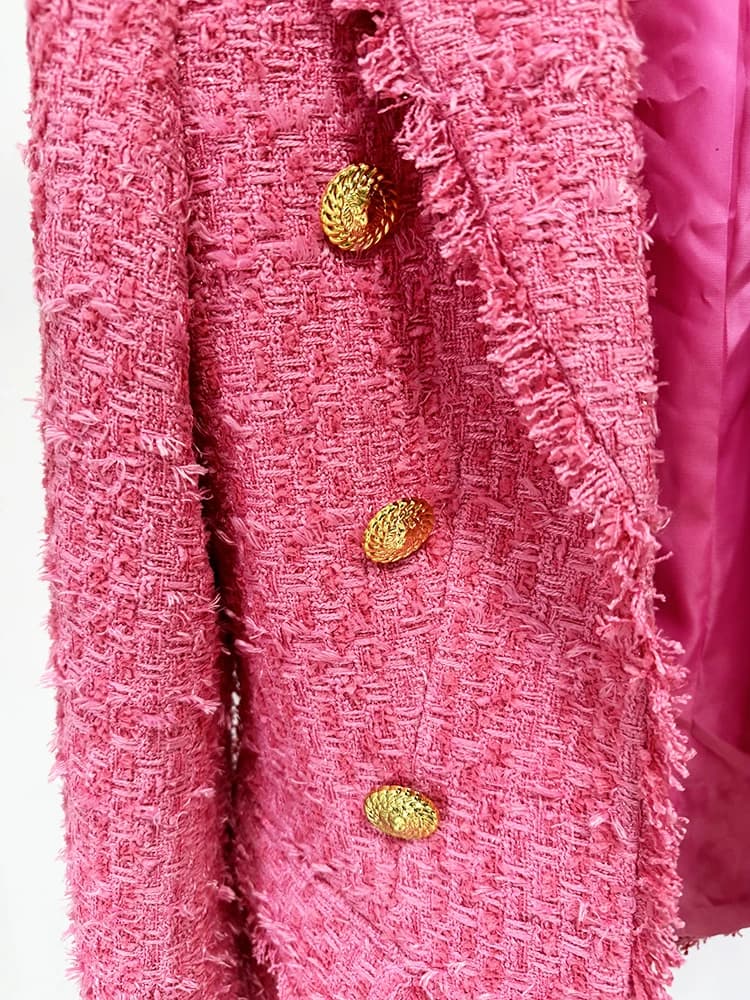 HIGH STREET Nouveauté 2026 FW Blazer en tweed pour femme, coupe ajustée, à franges et pompons, de cr