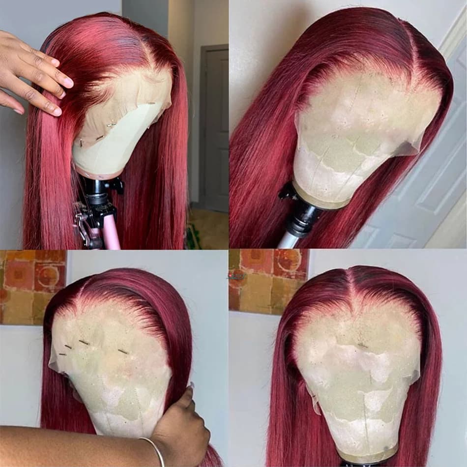 Perruque avant en dentelle HD perruques de cheveux humains 99J bordeaux pré plumé 13x6 couleur HD de