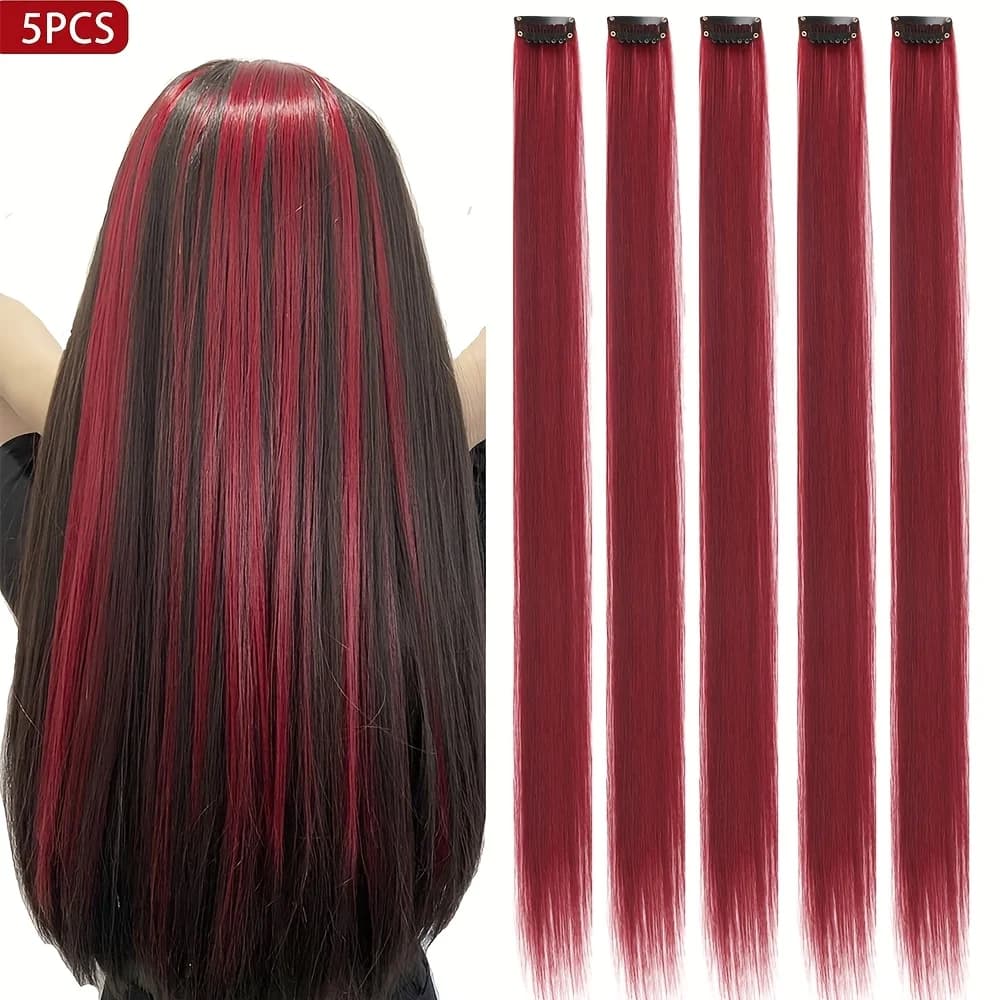 5 pièces/ensemble cheveux longs raides dans les Extensions pince synthétique dans les Extensions de 
