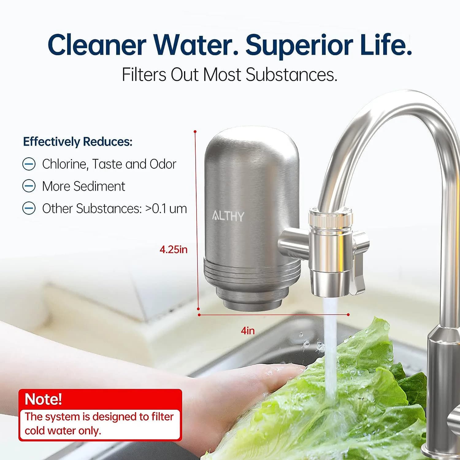 ALTHY – système de purification de filtre à eau du robinet en acier inoxydable, certifié NSF réduit 