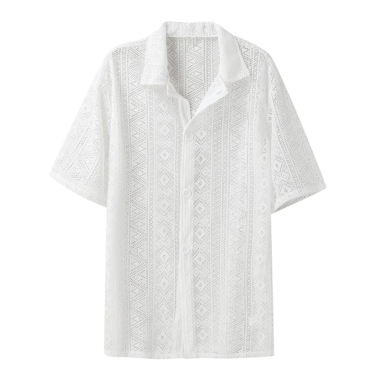 Vêtements d'été pour hommes maille voir à travers maille chemise Sexy à manches courtes résille bout