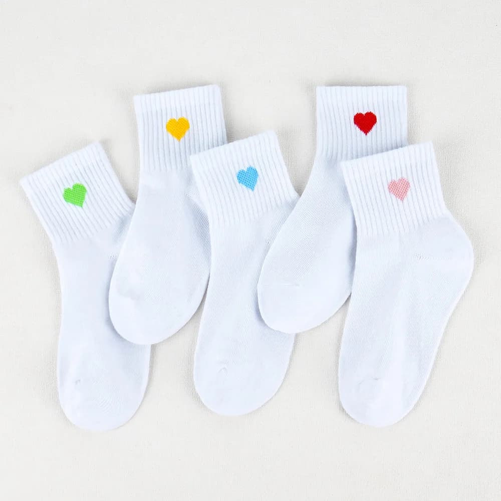 Chaussettes Blanches Confortables à Motif de Cœur pour Fille, 5 Paires