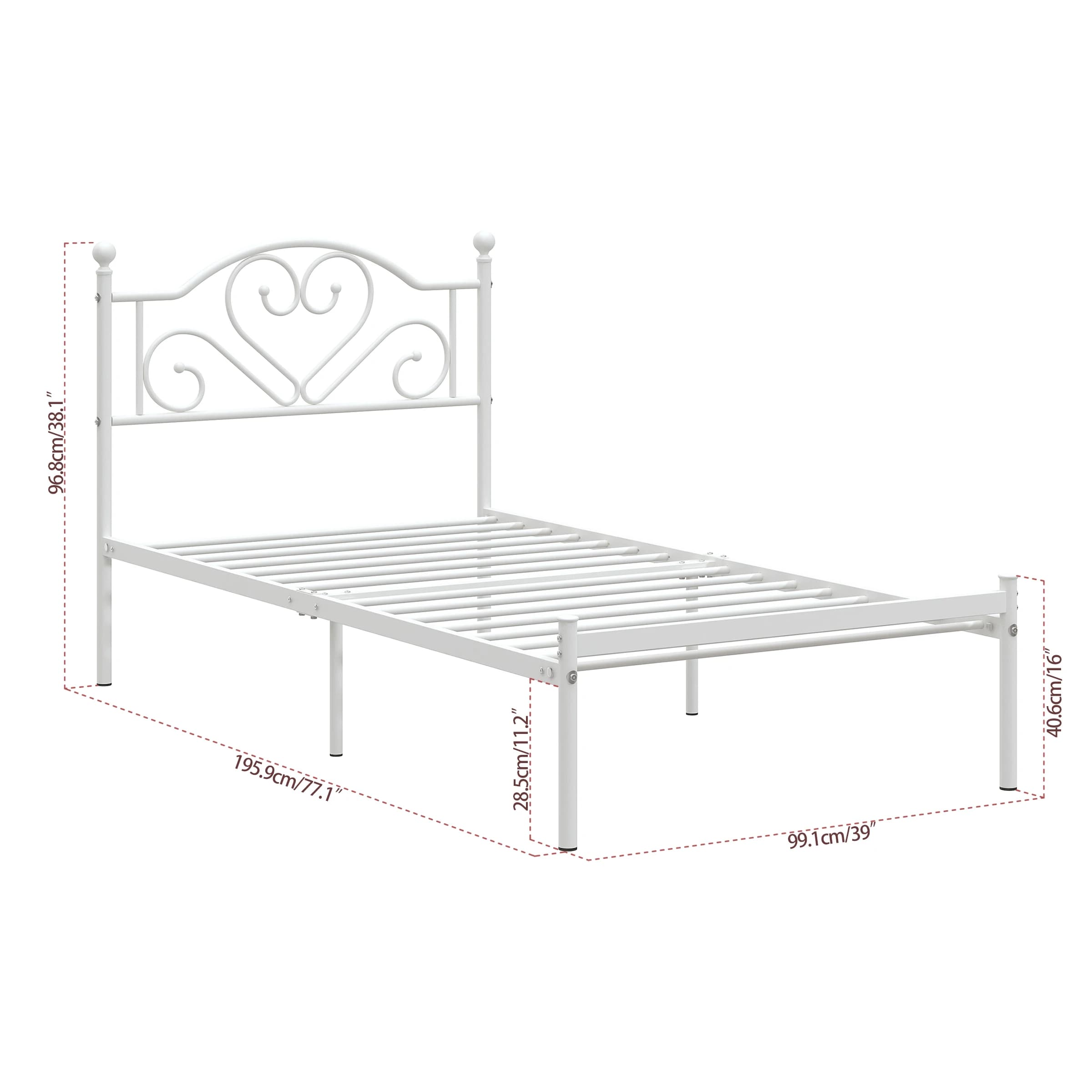 Cadre de lit double avec tête de lit, lit plateforme en métal robuste avec rangement sous le lit