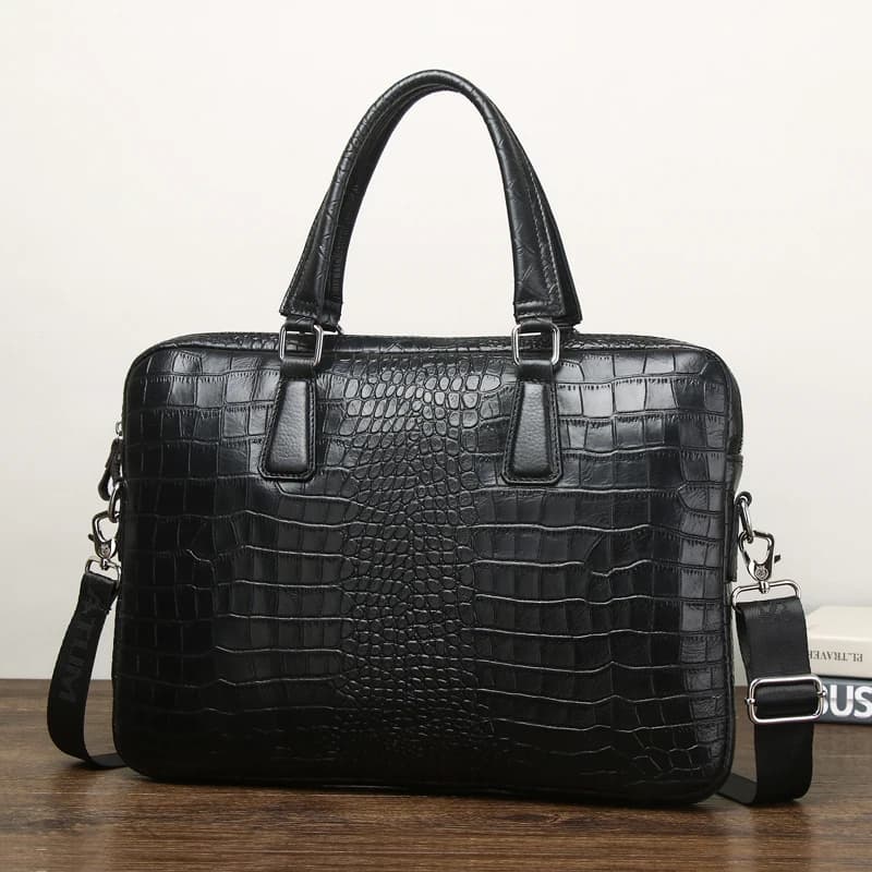 Sac pour ordinateur portable en cuir véritable gaufré crocodile, sacoche d'affaires pour homme, sac 