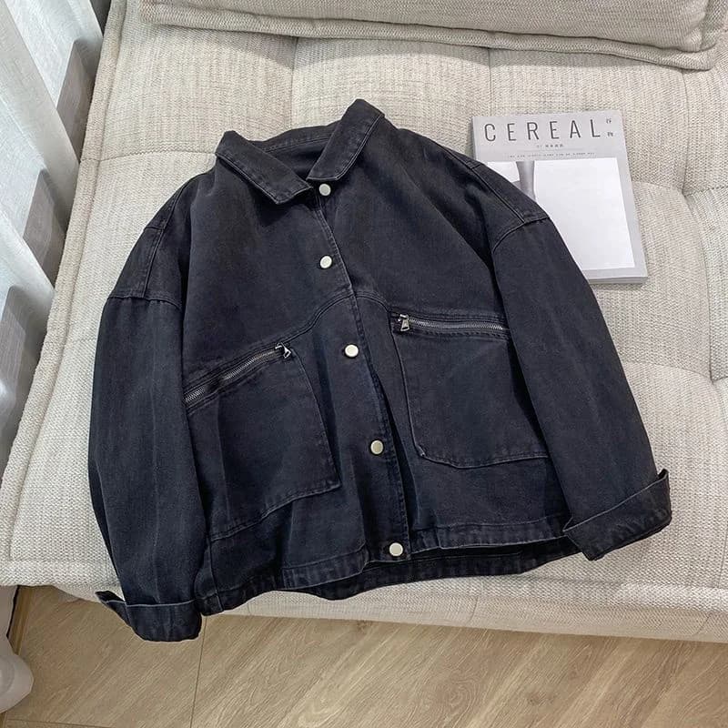 Manteau en denim surdimensionné XXL-6XL adt pour femmes, pardessus en jean vintage noir-gris, automn