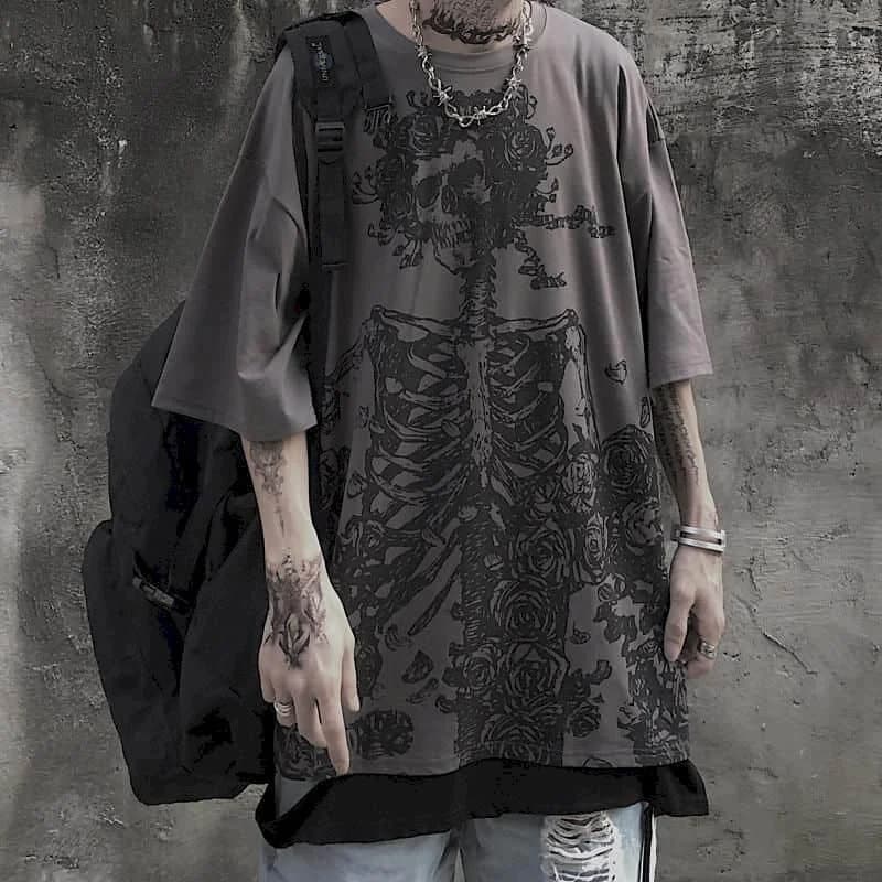 T-shirts pour hommes 2023 été Streetwear haute rue gothique crâne t-shirt ample surdimensionné à man