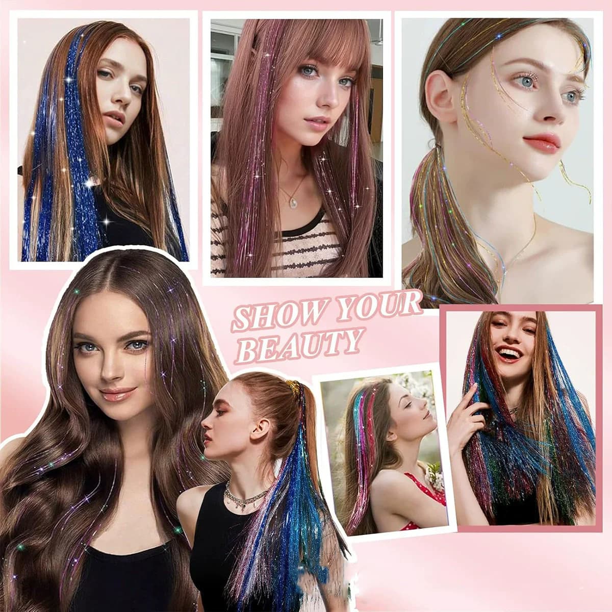 12 pièces cheveux synthétiques Tinsel 20 pouces pince en paillettes Tinsel pince à cheveux dans les 